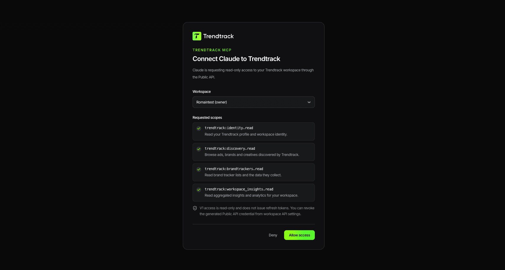 Trendtrack Allow access OAuth screen